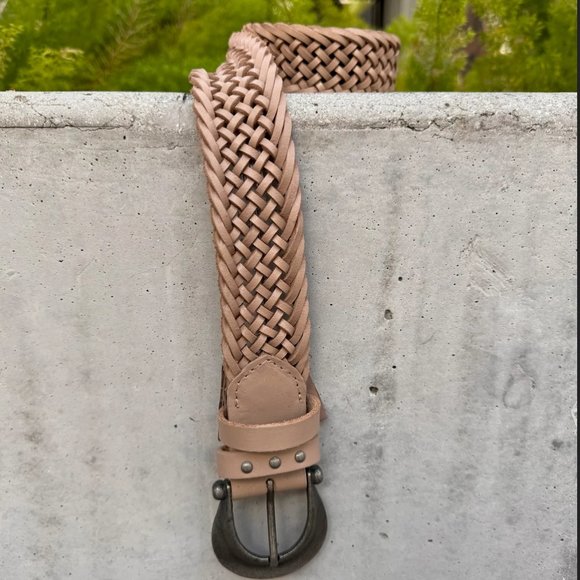 NWOT Free People We The Free Brix Leather Woven Belt in Oyster main image 3